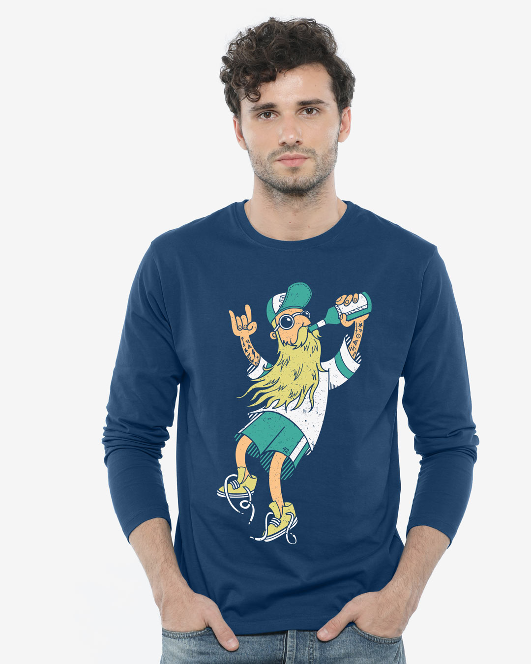 Buy Beer Guy Full Sleeve TShirt for Men blue Online at Bewakoof