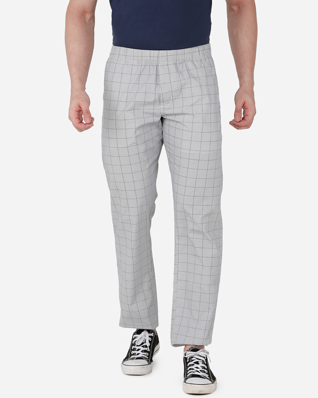 Buy Beevee Men's Grey Checkered Mid-Rise Regular Fit Track Pants Online ...