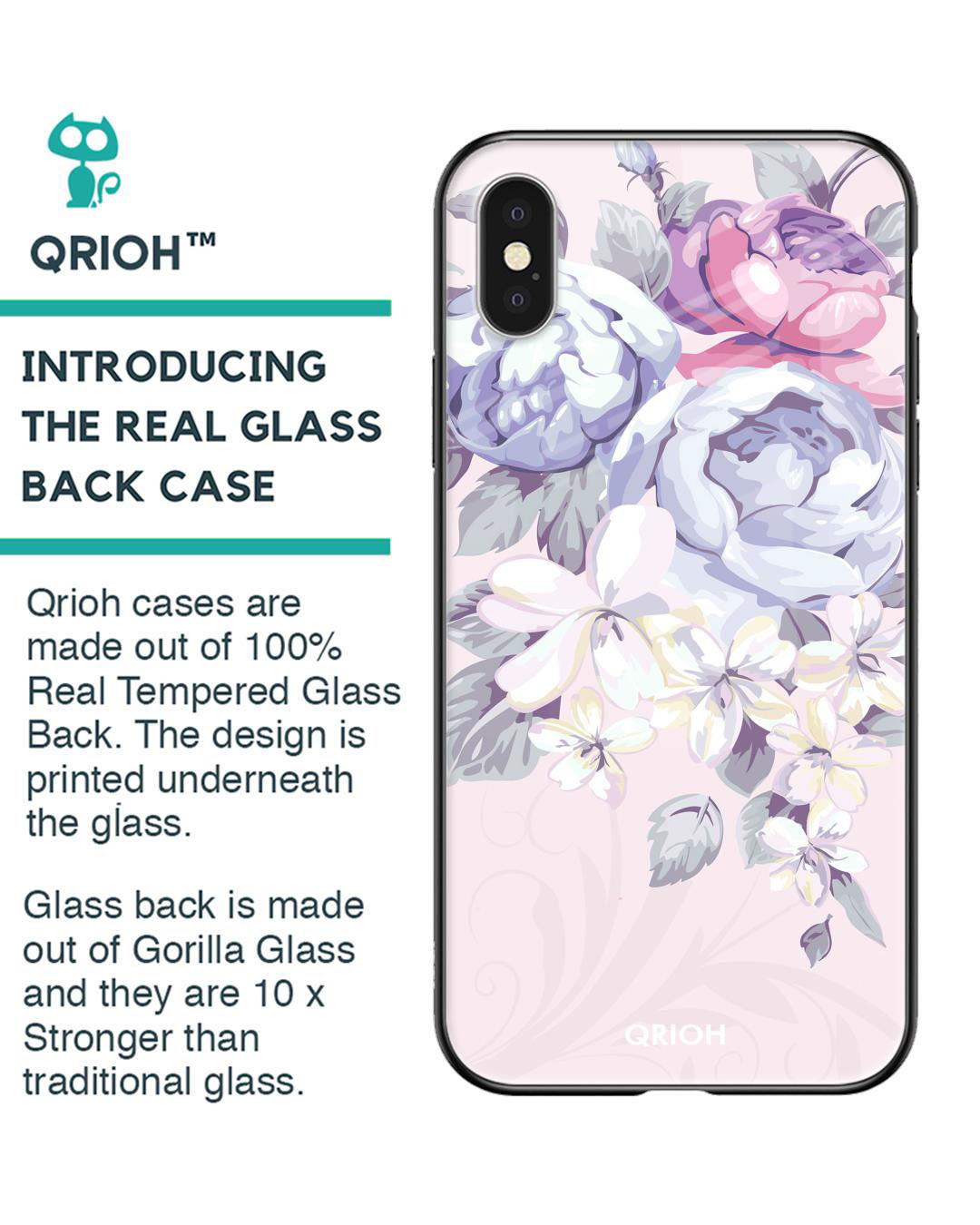 Shop Elegant Floral Printed Premium Glass Cover for iPhone XS Max (Shock Proof, Lightweight)-Back