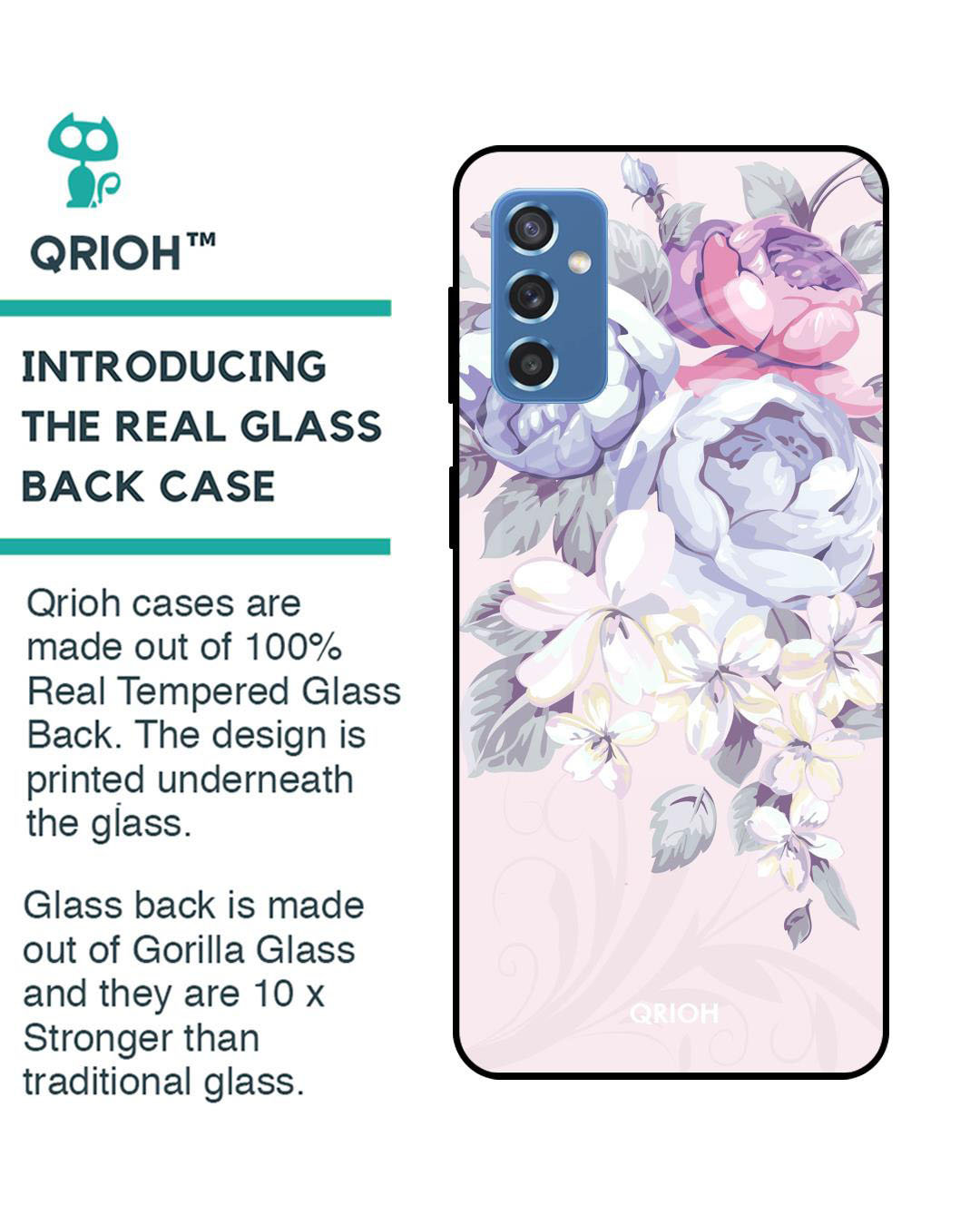 Shop Elegant Floral Printed Premium Glass Cover for Samsung Galaxy M52 5G(Shock Proof, Lightweight)-Back