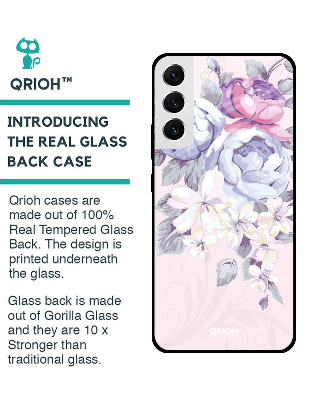 Shop Elegant Floral Printed Premium Glass Cover for Samsung Galaxy S22 5G (Shock Proof, Lightweight)-Back