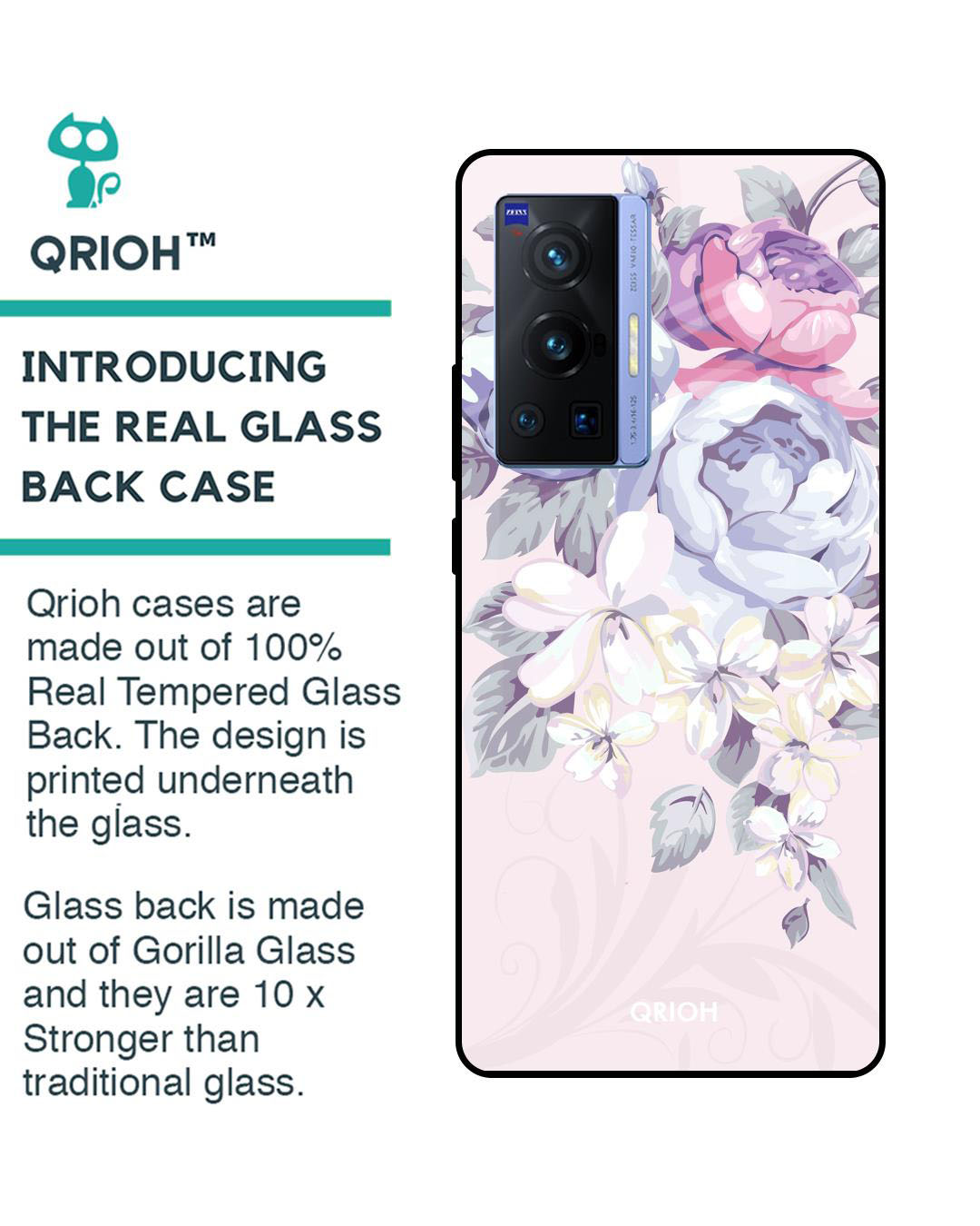 Shop Elegant Floral Printed Premium Glass Cover for Vivo X70 Pro (Shock Proof, Lightweight)-Back
