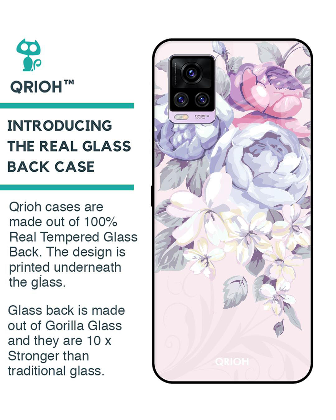 Shop Elegant Floral Printed Premium Glass Cover for Vivo V20 (Shock Proof, Lightweight)-Back