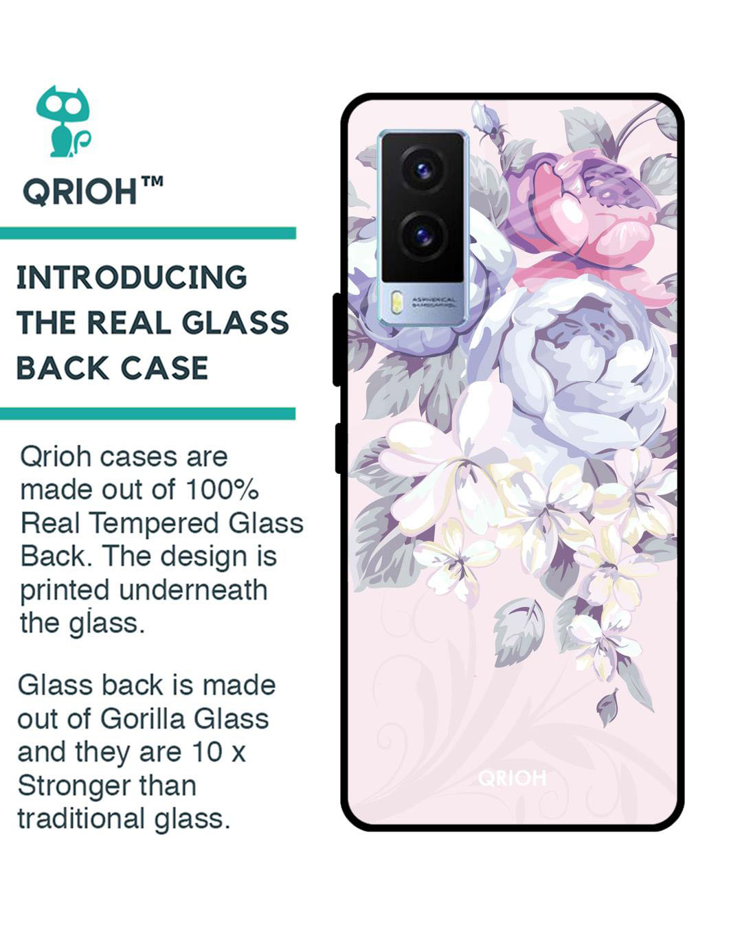 Shop Elegant Floral Printed Premium Glass Cover for Vivo V21e (Shock Proof, Lightweight)-Back