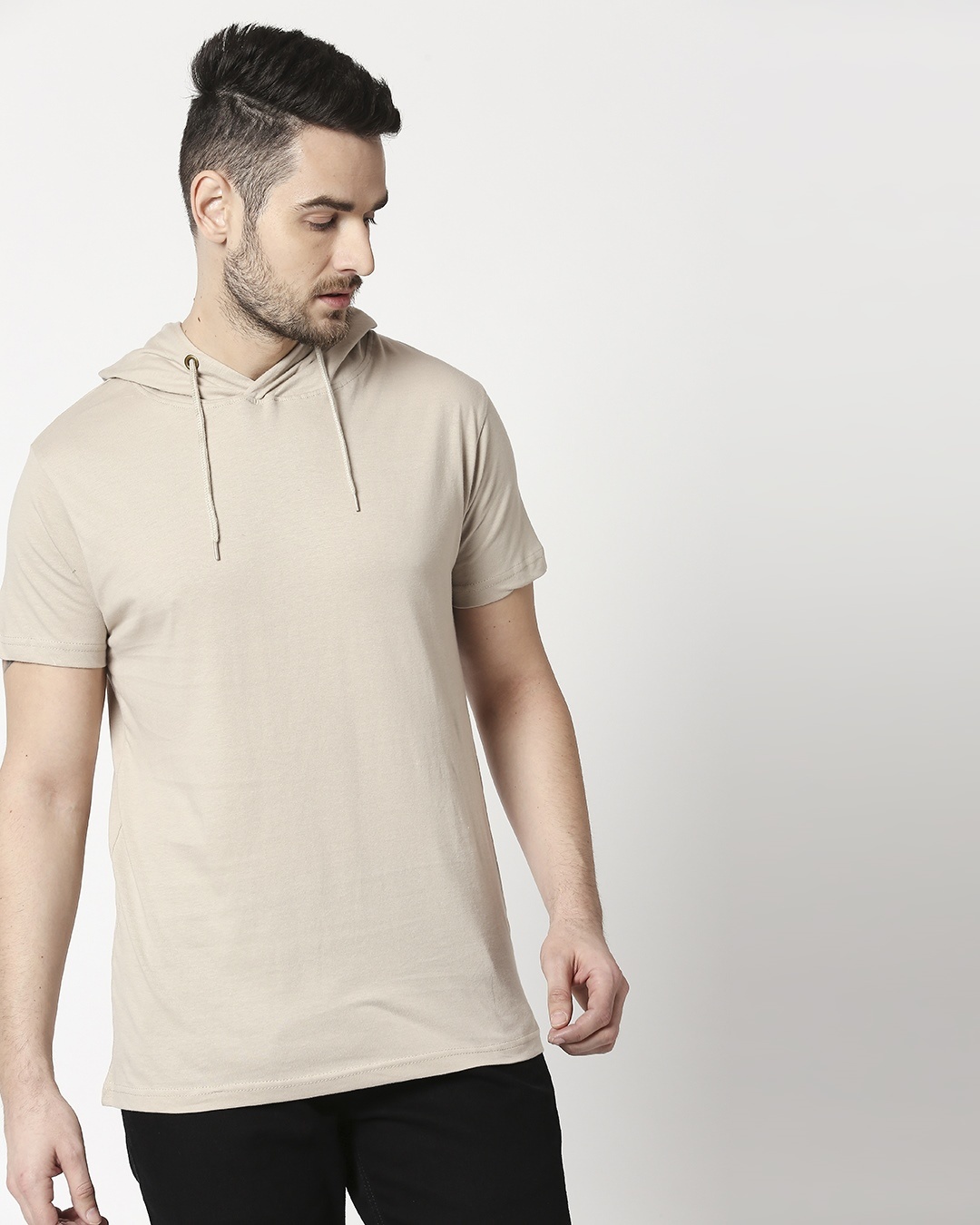 

Beige Grey Half Sleeve Hoodie T-Shirt Men' Plain Half Sleeve Hoodie T-shirt Bewakoof.com