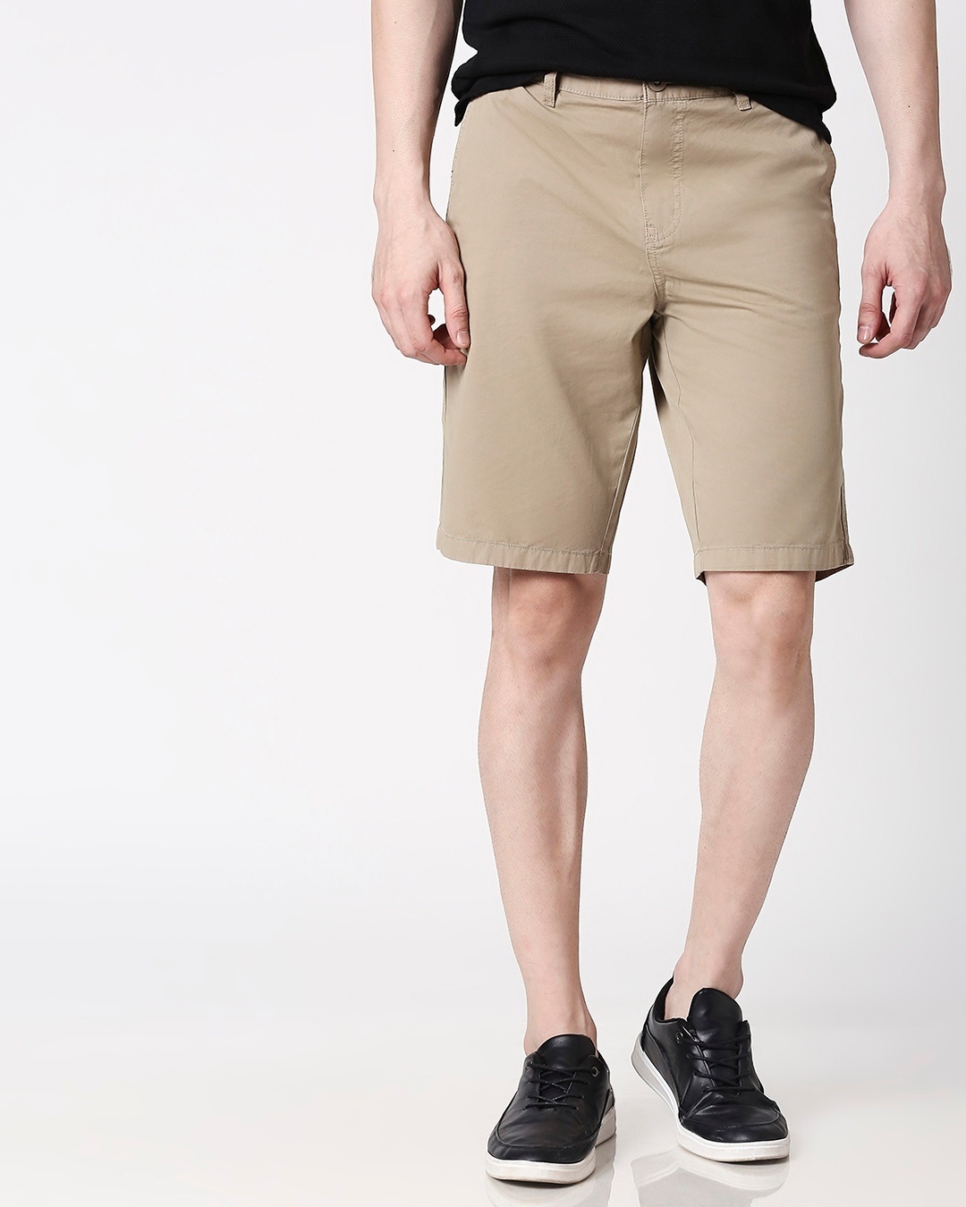 Beige Plain Shorts