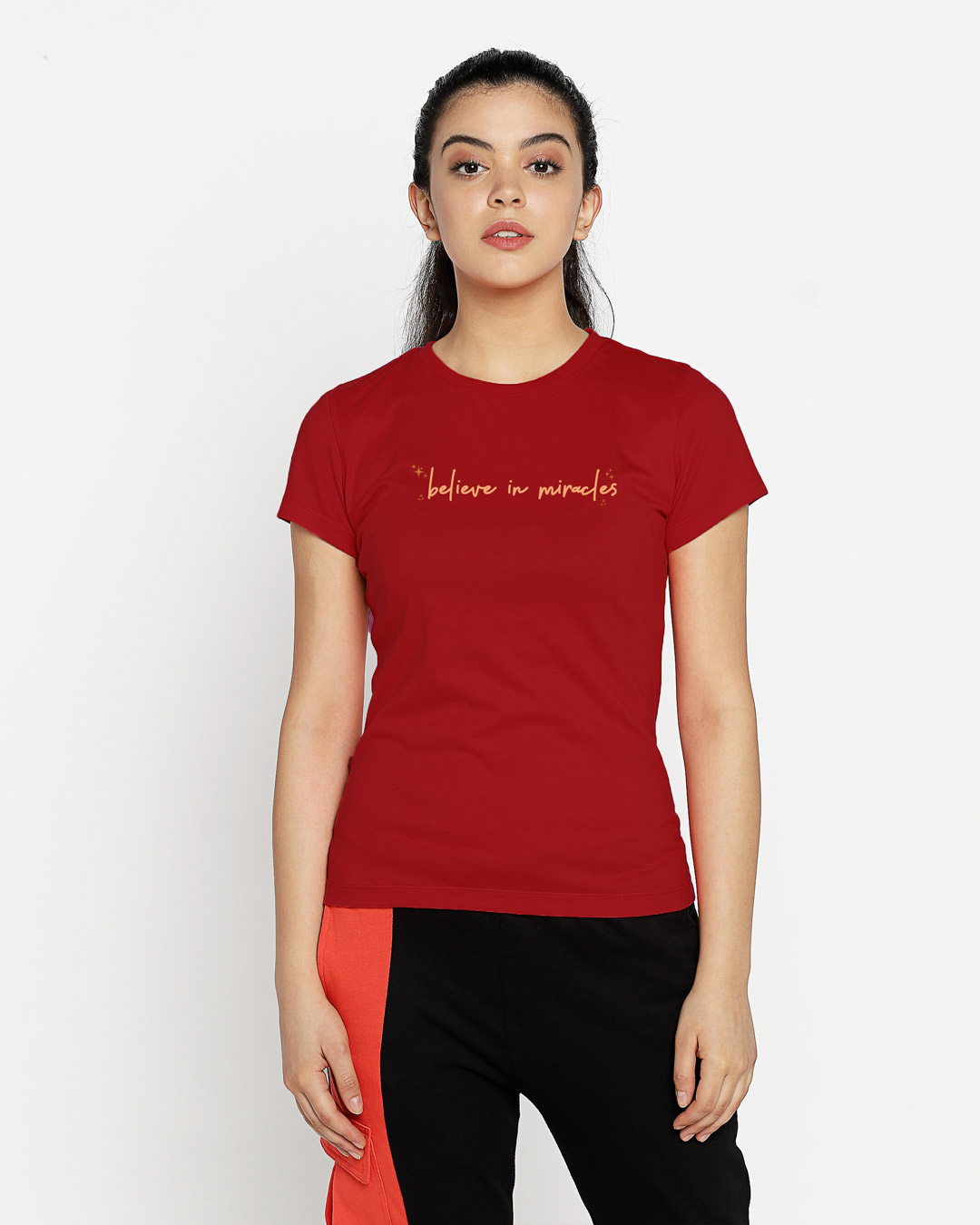 Shop Believe In Miracles Half Sleeve T-Shirt Bold Red-Back