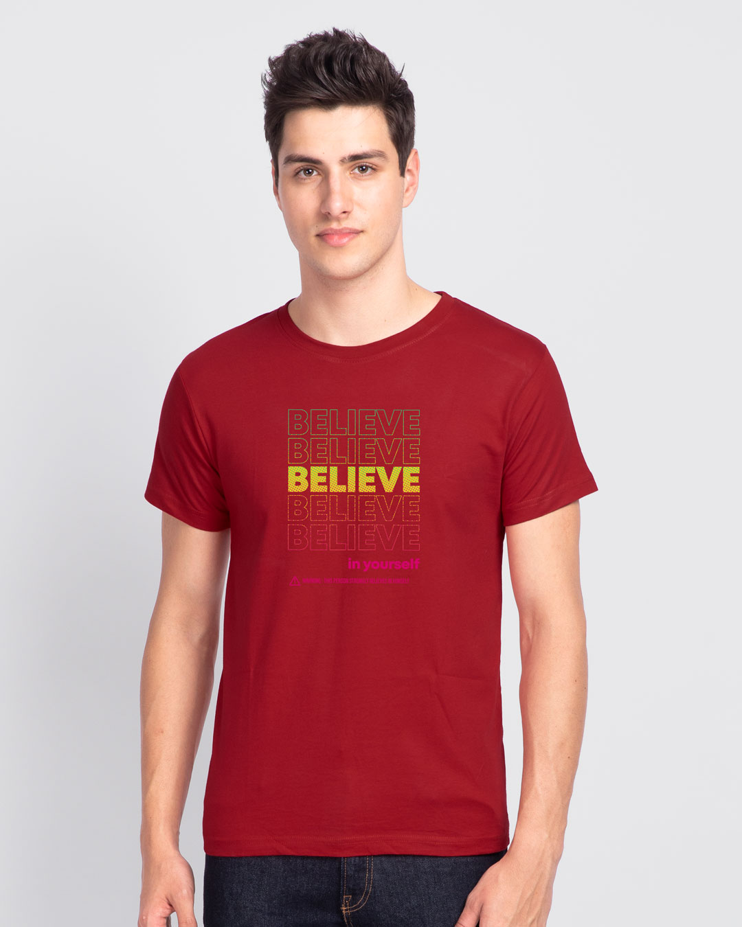 Shop Believe In Yourself Half Sleeve T-Shirt Bold Red-Back