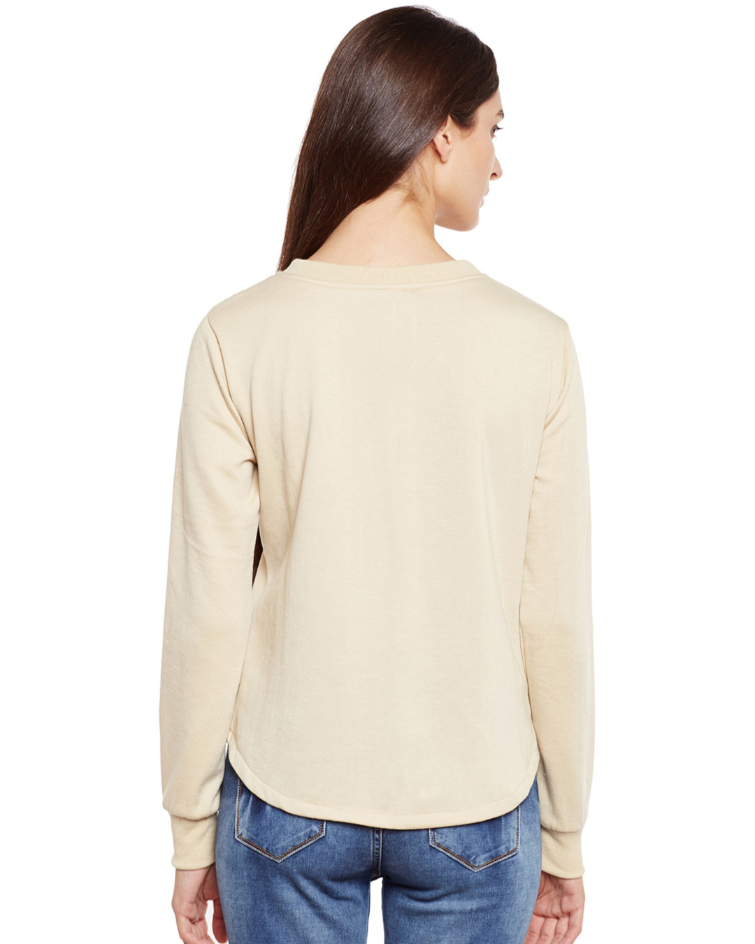 Shop Women's Beige Embellished Regular Fit Sweatshirt-Back