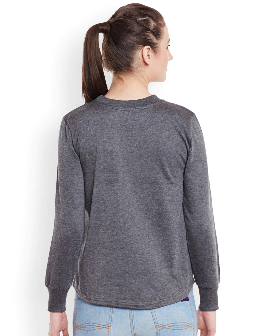 Shop Women's Grey Embellished Regular Fit Sweatshirt-Back
