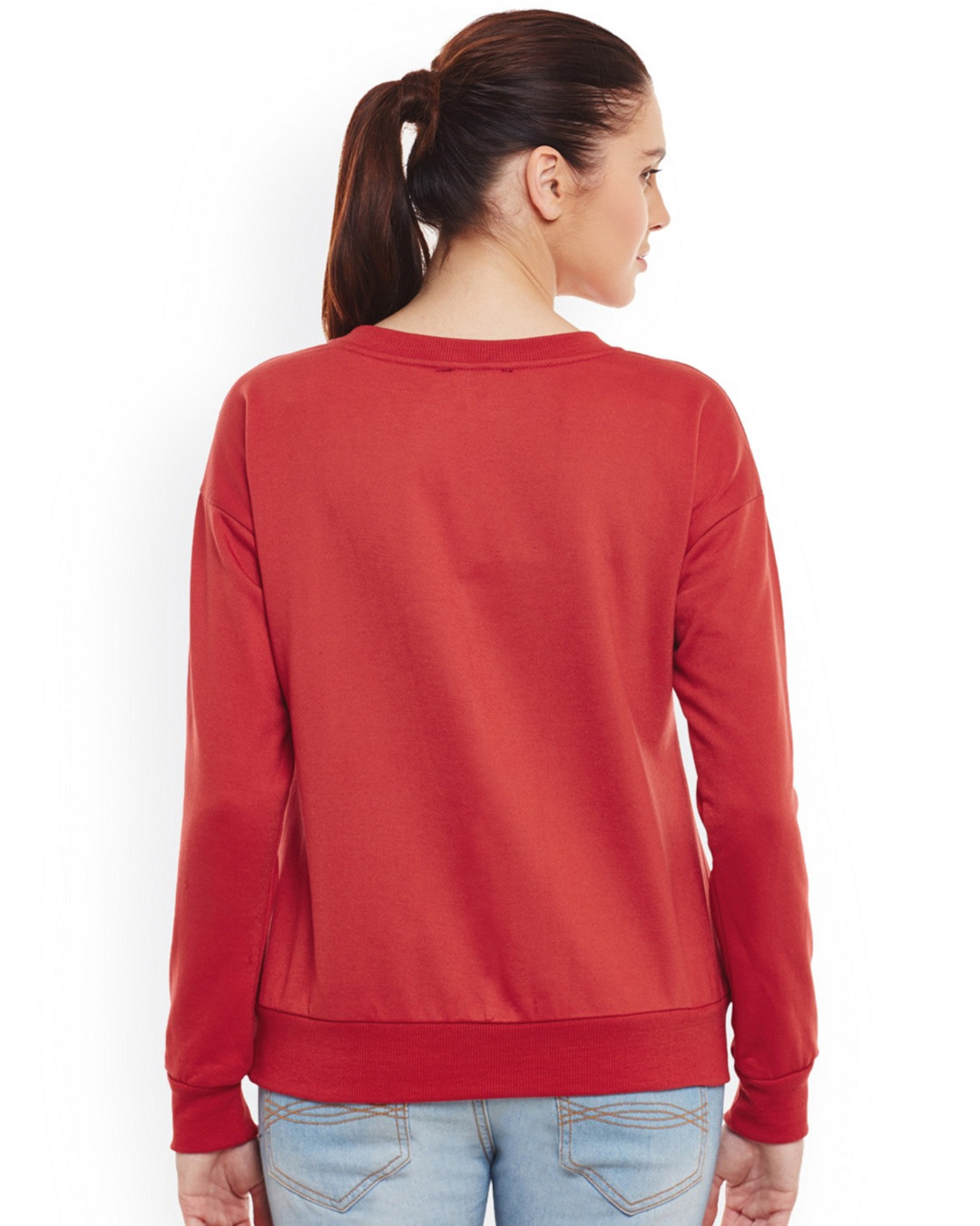 Shop Women's Red Embellished Regular Fit Sweatshirt-Back