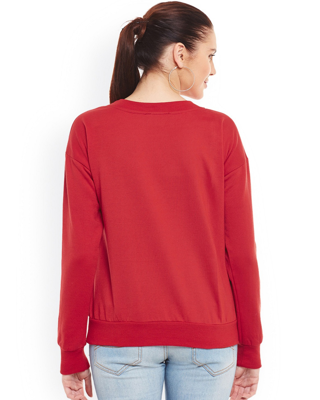 Shop Women's Red Embellished Regular Fit Sweatshirt-Back