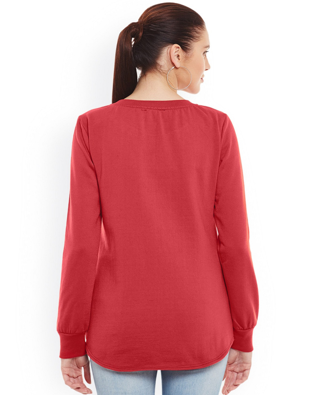 Shop Women's Red Embellished Regular Fit Sweatshirt-Back