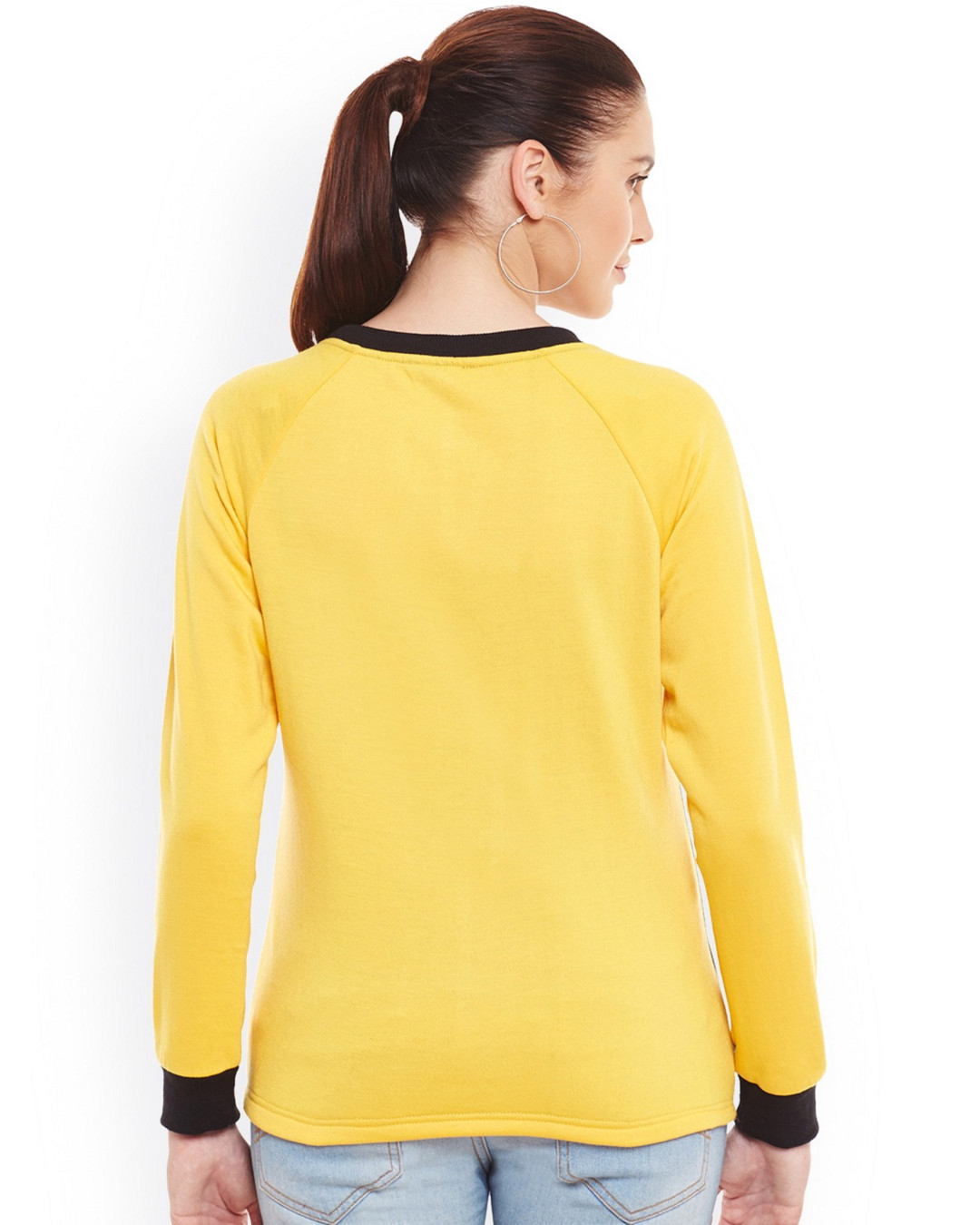 Shop Women's Yellow Color Block Regular Fit Sweatshirt-Back