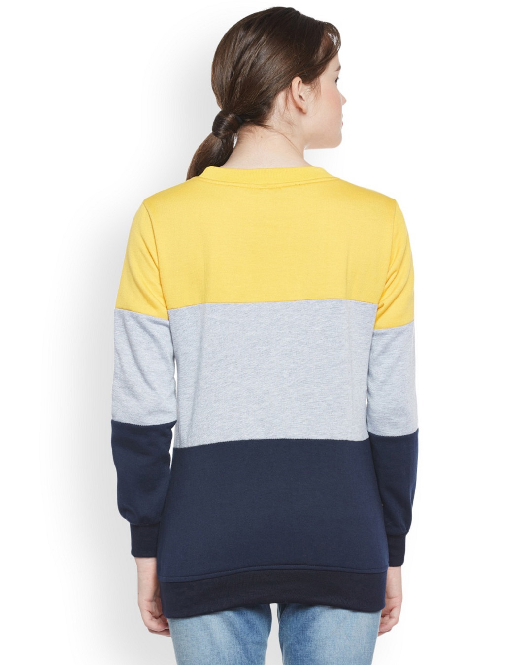 Shop Women's Yellow Color Block Regular Fit Sweatshirt-Back