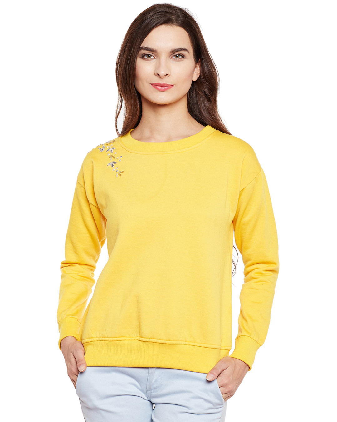 Belle Fille Women S Yellow Embellished Sweatshirt21 452801 1637764787 1 
