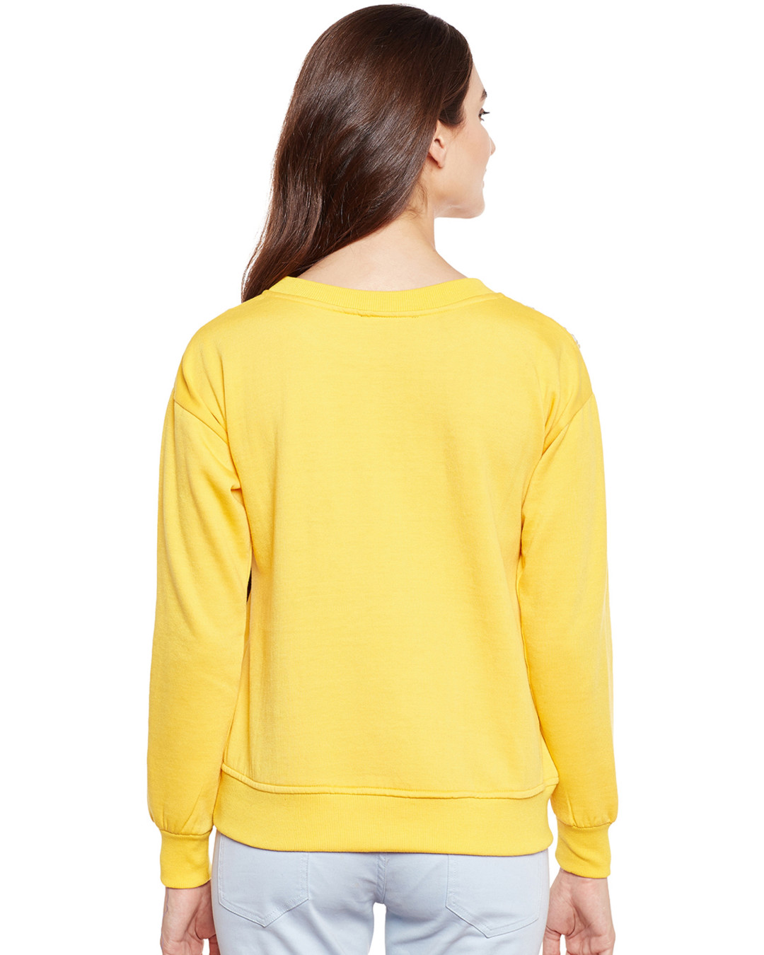 Shop Women's Yellow Embellished Regular Fit Sweatshirt-Back