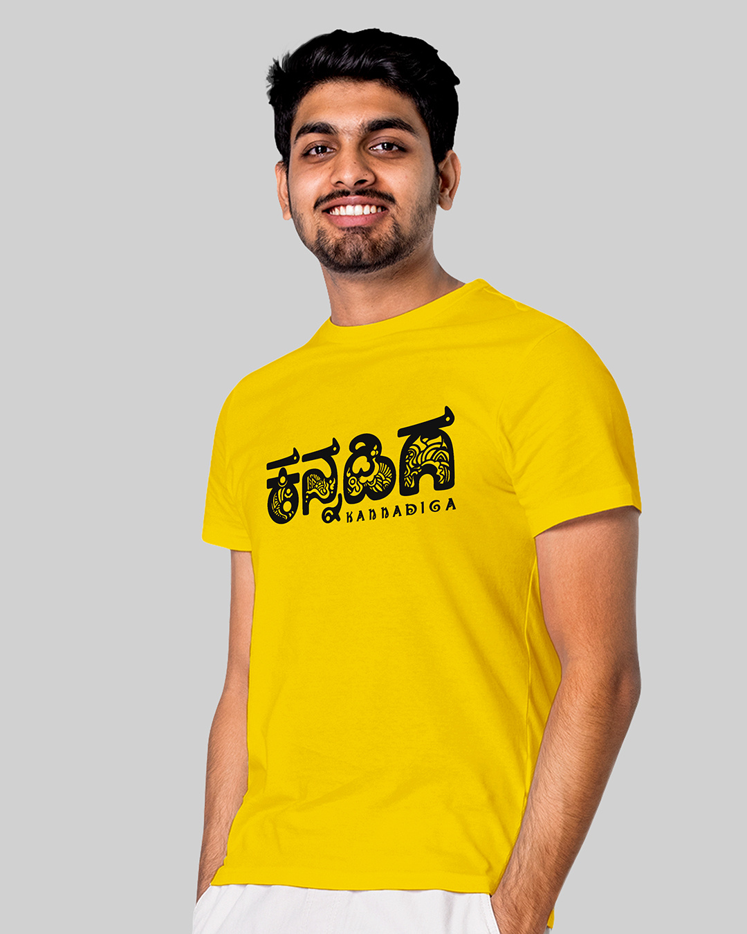 Shop Unisex Yellow Printed Regular Fit T Shirt-Back