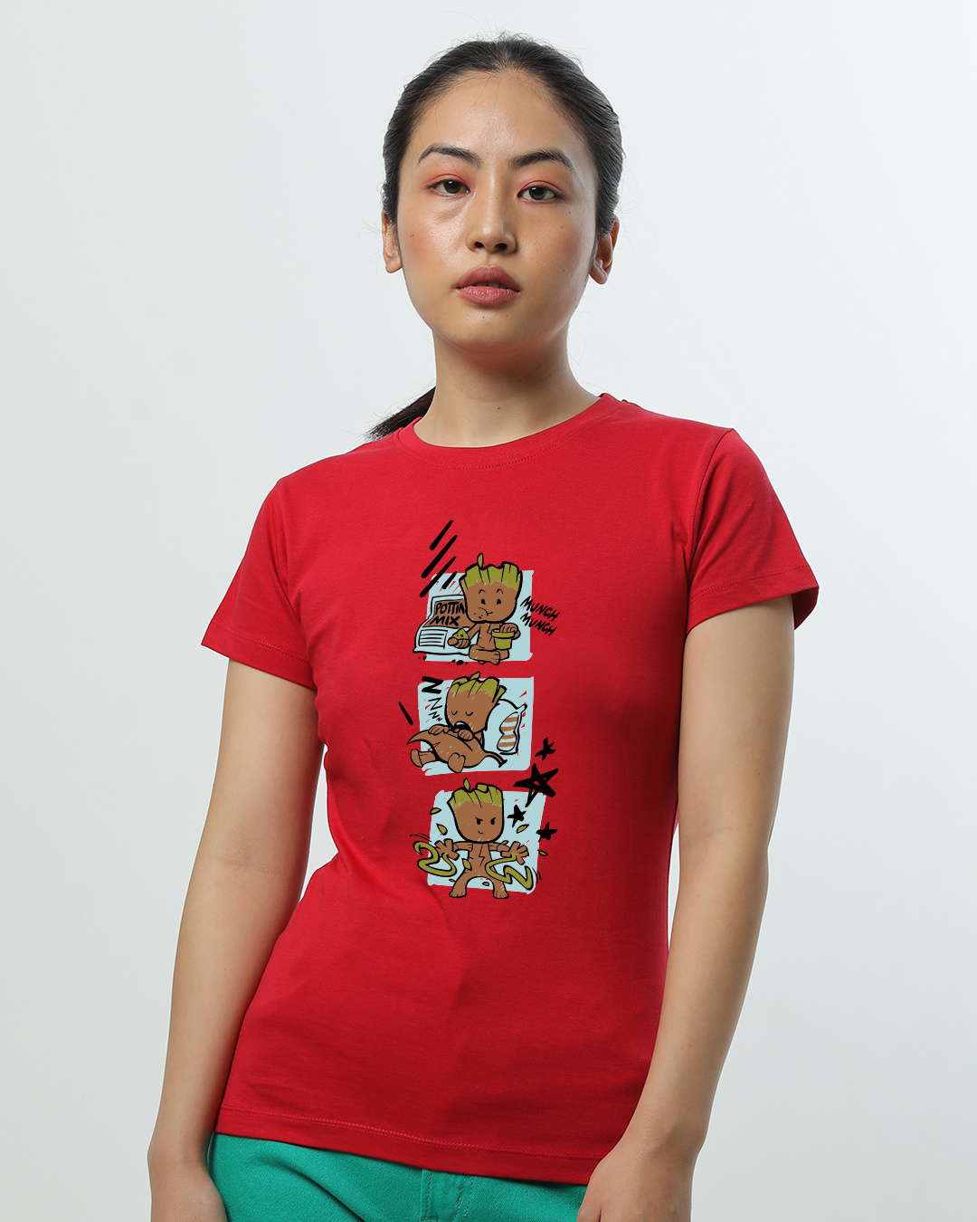 Shop Women's Red Groot Munching (Gotgl) Slim Fit T Shirt-Back