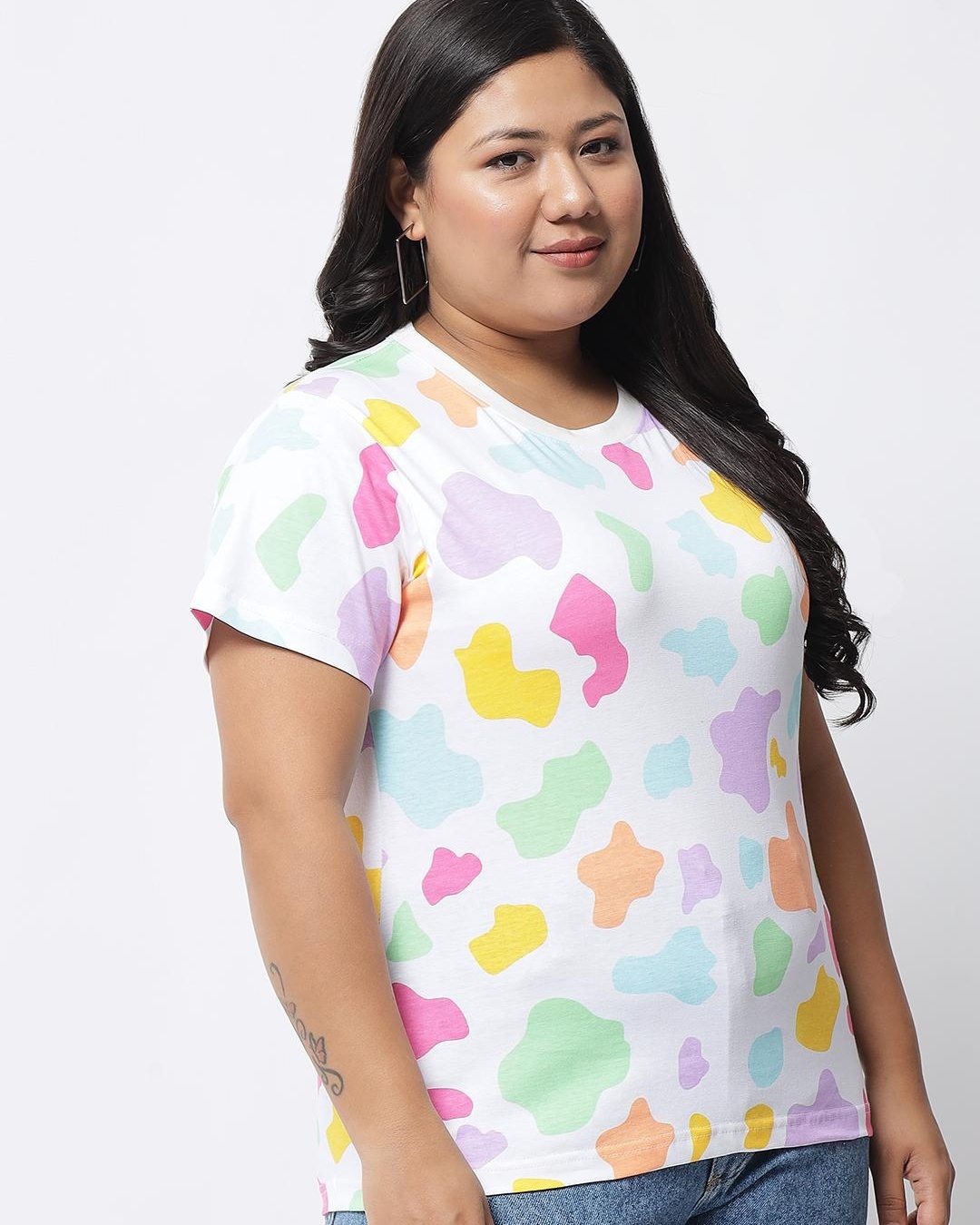 Shop Women's White All Over Printed Plus Size T-shirt-Back