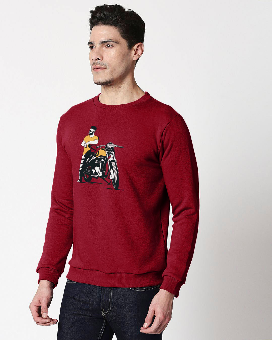 Shop Men's Plum Red Biker Bro Graphic Printed Sweater-Back