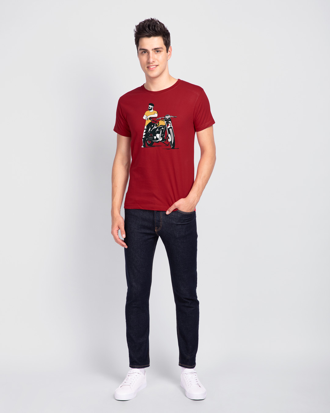 Buy Biker Bro Red Printed Half Sleeve T Shirt For Men Online India Bewakoof Com