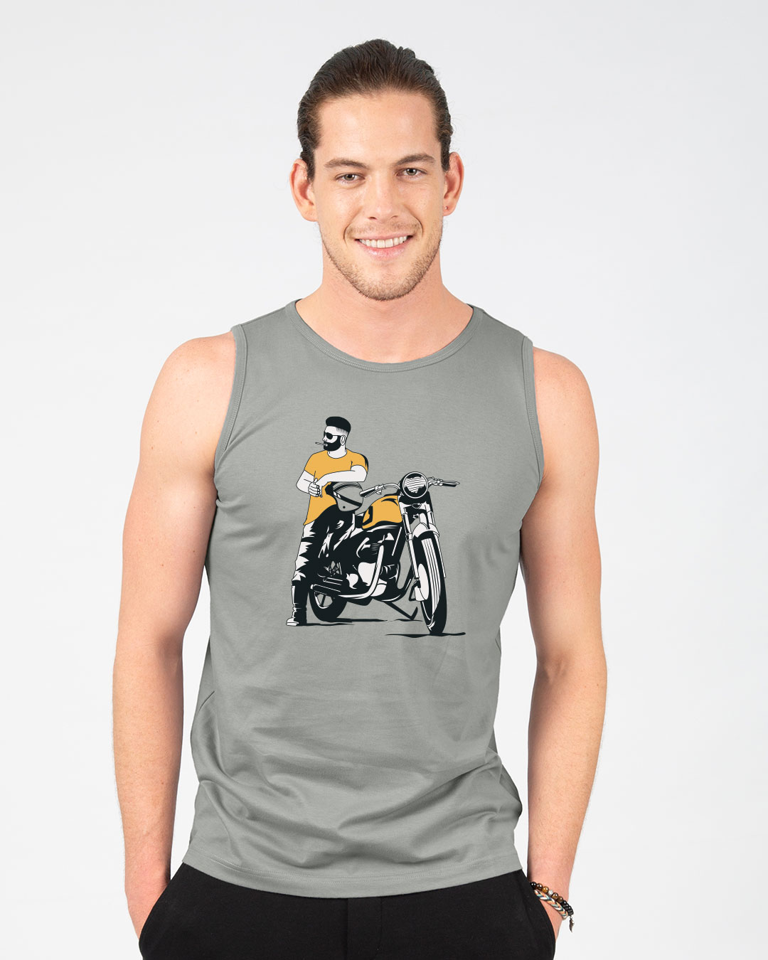 Shop Men's Grey Biker Bro Graphic Printed Vest-Front