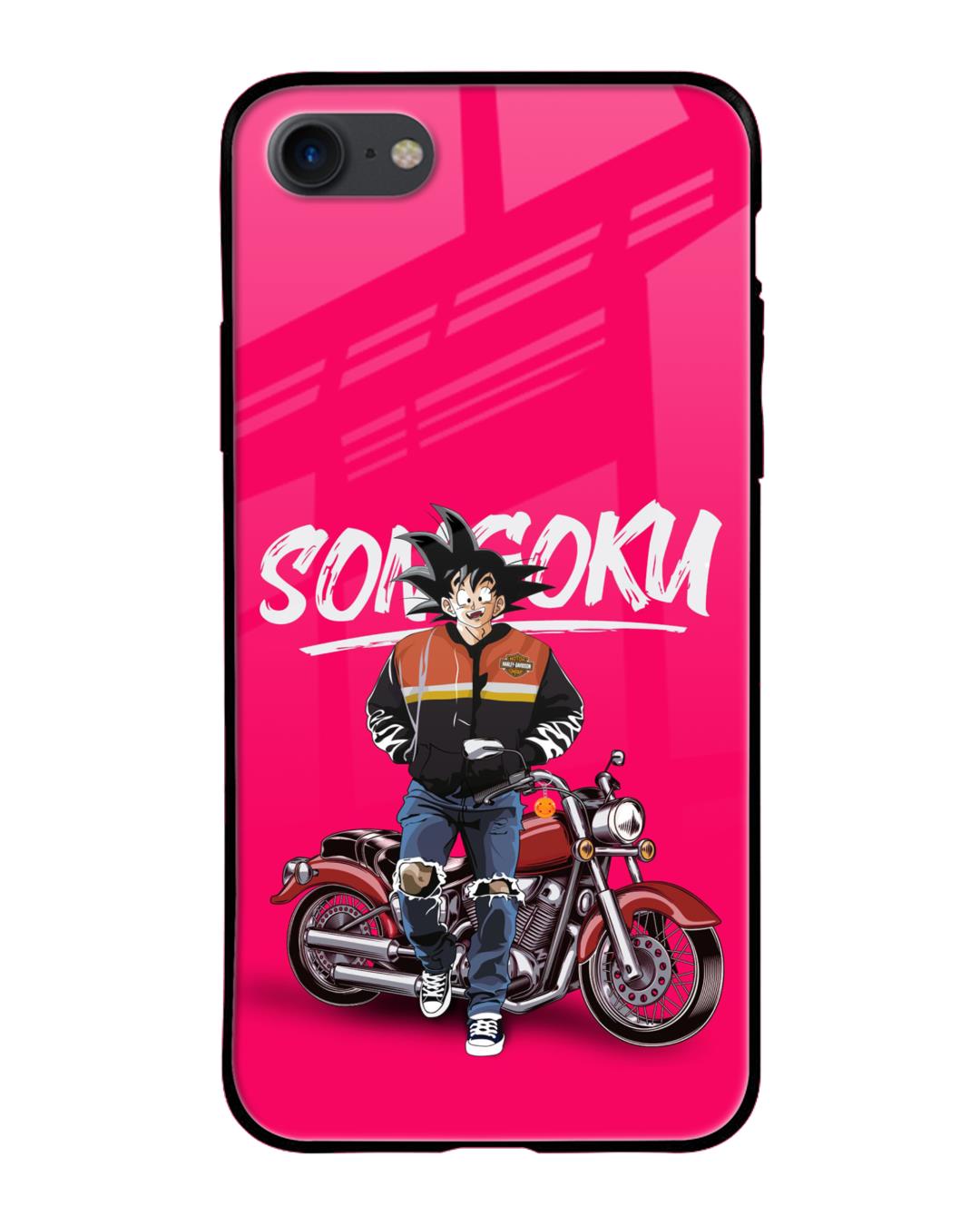 Shop Biker Goku Premium Glass Case for Apple iPhone SE 2020 (Shock Proof,Scratch Resistant)-Front
