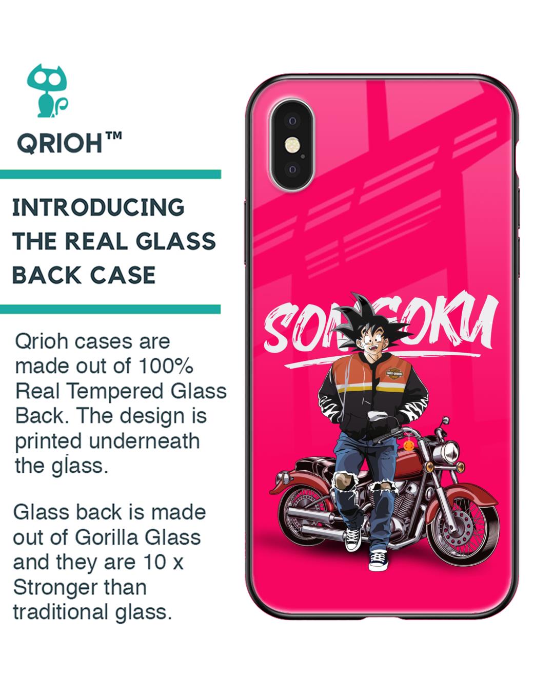 Shop Biker Goku Premium Glass Case for Apple iPhone XS (Shock Proof,Scratch Resistant)-Back