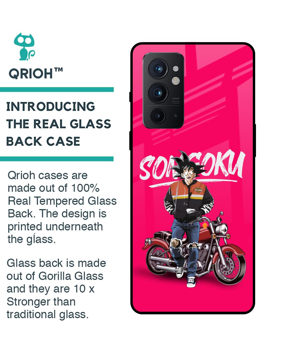 Shop Biker Goku Premium Glass Case for OnePlus 9RT 5G (Shock Proof,Scratch Resistant)-Back