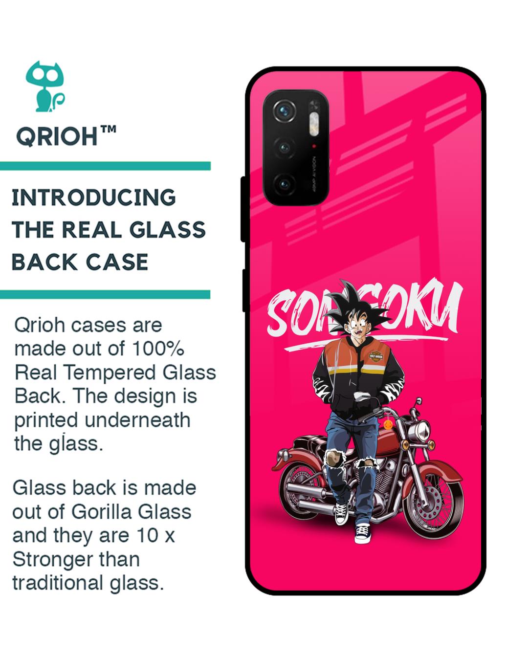 Shop Biker Goku Premium Glass Case for Poco M3 Pro(Shock Proof, Scratch Resistant)-Back
