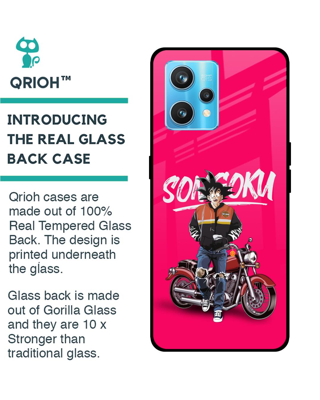 Shop Biker Goku Premium Glass Case for Realme 9 Pro Plus(Shock Proof, Scratch Resistant)-Back