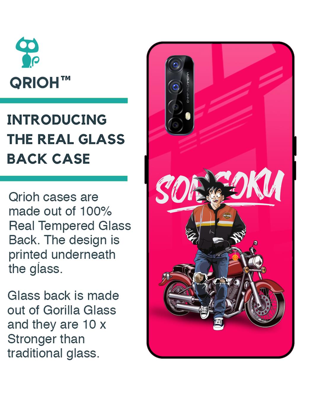 Shop Biker Goku Premium Glass Case for Realme Narzo 20 Pro (Shock Proof, Scratch Resistant)-Back