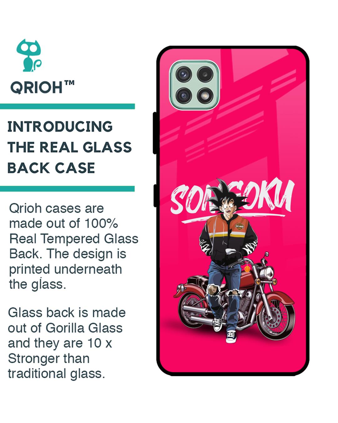 Shop Biker Goku Premium Glass Case for Samsung Galaxy A22 5G (Shock Proof,Scratch Resistant)-Back