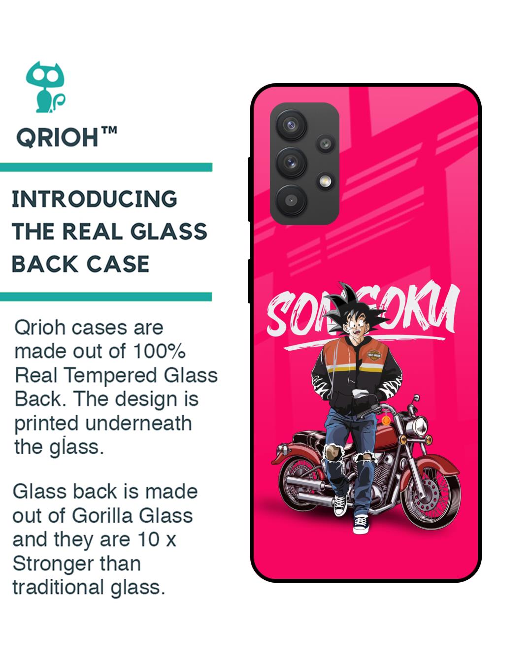 Shop Biker Goku Premium Glass Case for Samsung Galaxy M32 5G (Shock Proof,Scratch Resistant)-Back