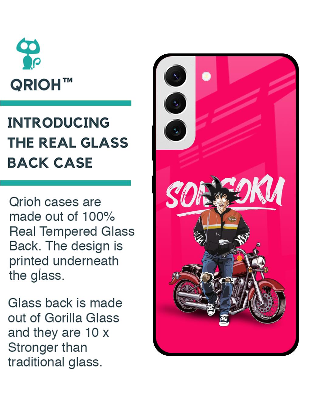 Shop Biker Goku Premium Glass Case for Samsung Galaxy S22 5G (Shock Proof,Scratch Resistant)-Back