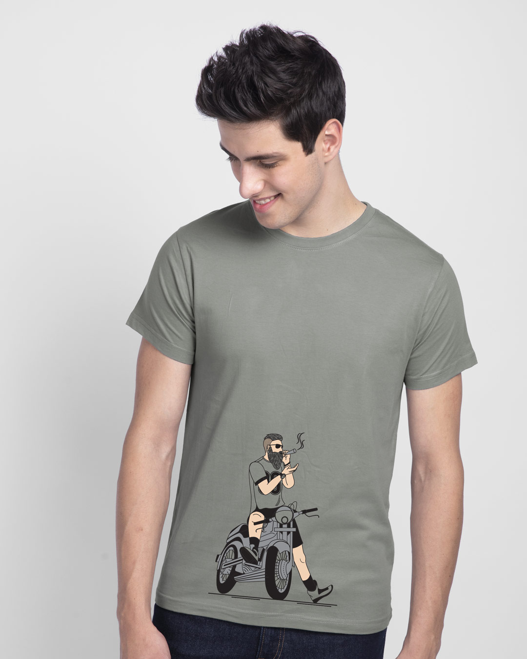 Buy Biker Swag Half Sleeve T-Shirt for Men grey Online at Bewakoof