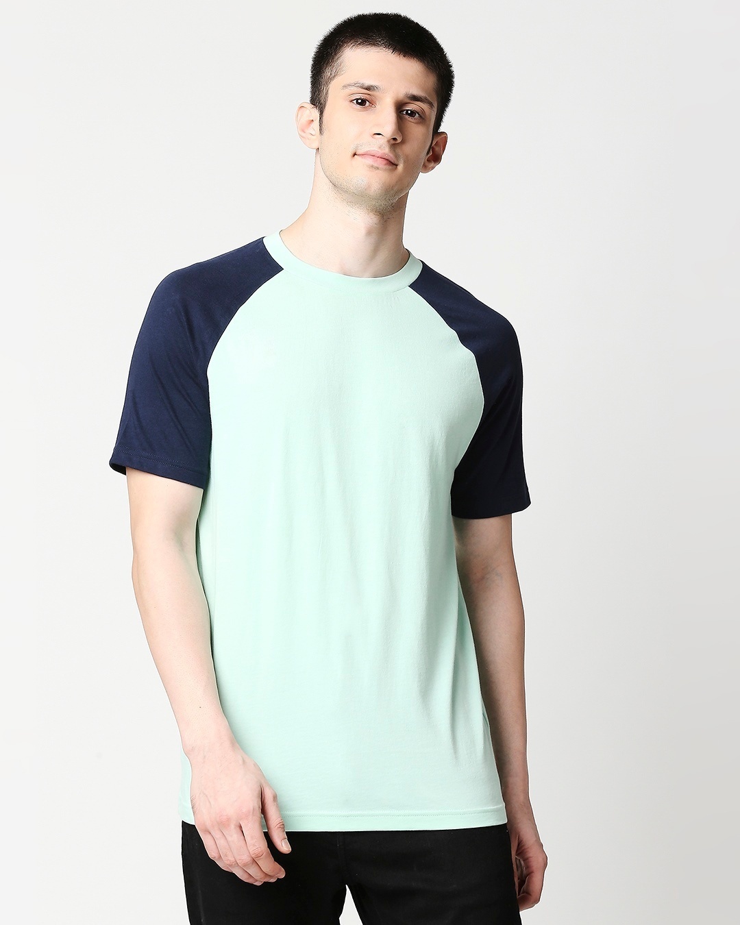 Shop Bird Egg Green-Pageant Blue Raglan Half Sleeves T-Shirt-Back