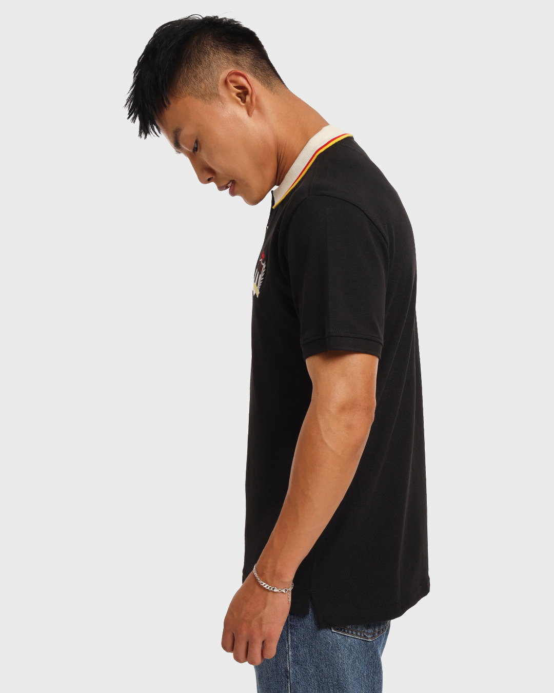 Shop Men's Black Contrast Tipping Polo T-shirt-Back