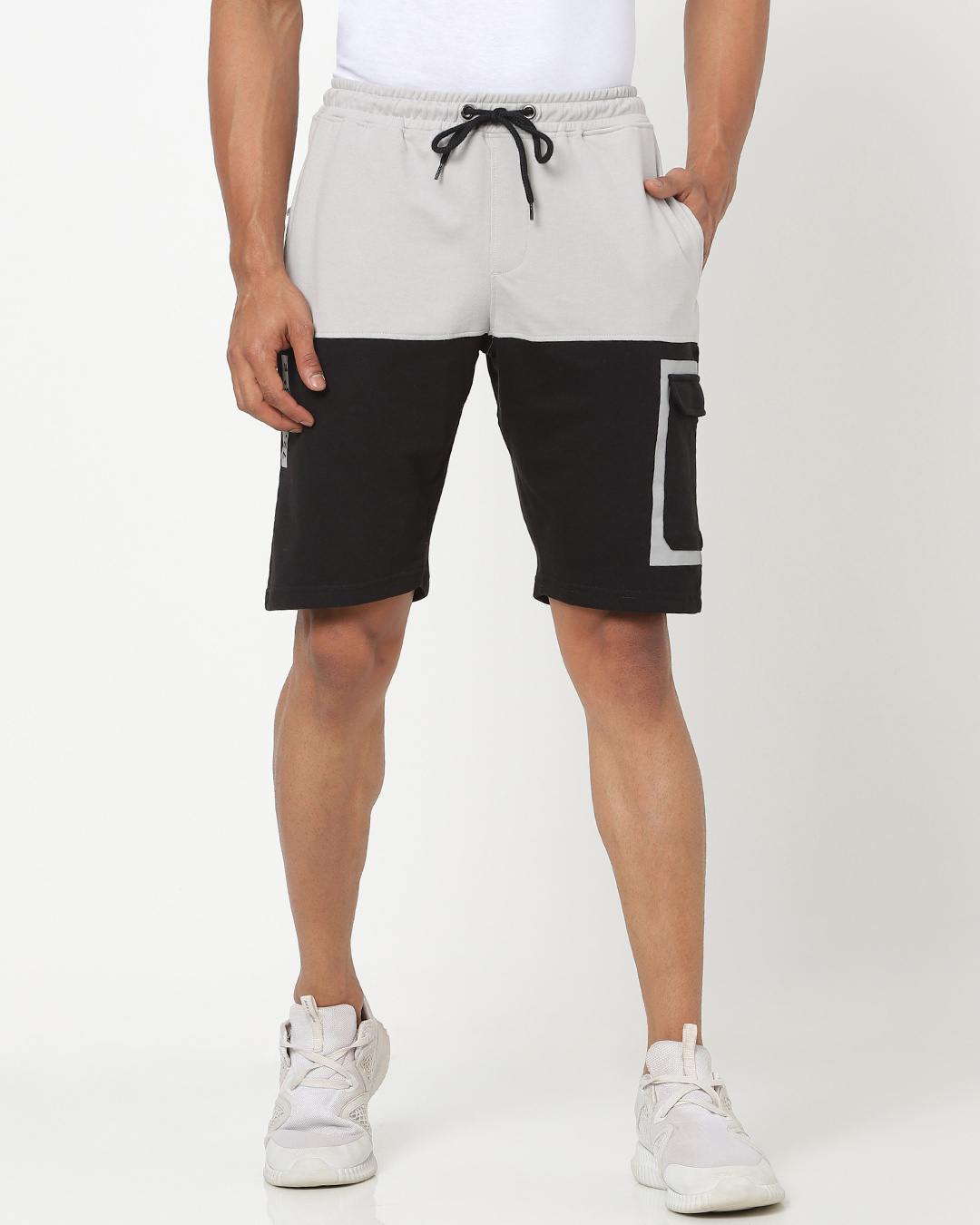 Shop Men's Black and Grey Color Block Shorts-Back