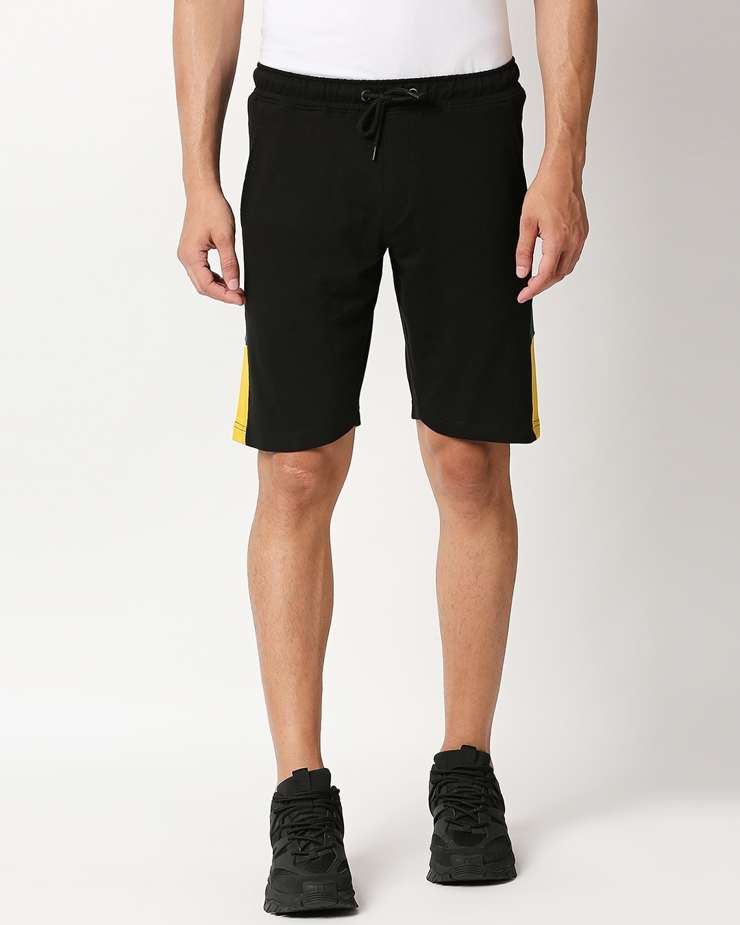 Shop Black-Atlantic Deep-Ceylon Yellow Fashion Cut N Sew Shorts-Back