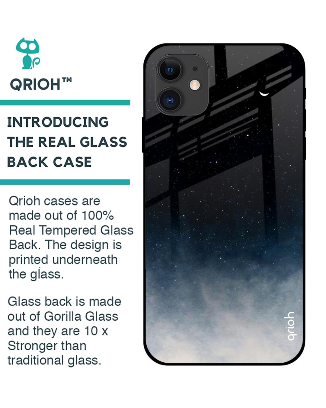 Shop Black- Blue Aura IPhone 12 Premium Glass Case (Gorilla Glass & Shockproof Anti-Slip Silicone)-Back