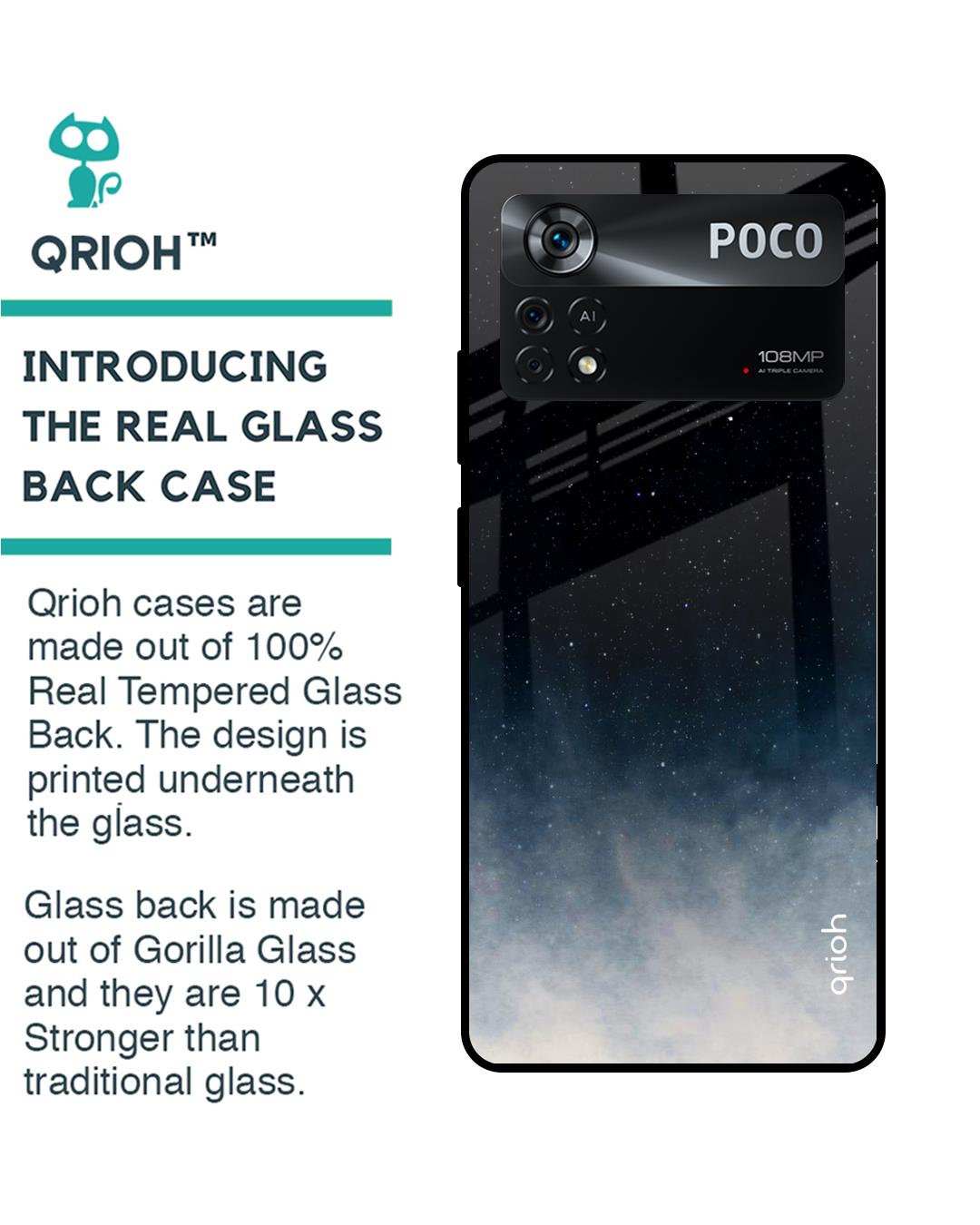 Shop Black Aura Printed Premium Glass Cover for Poco X4 Pro 5G (Shockproof, Light Weight)-Back