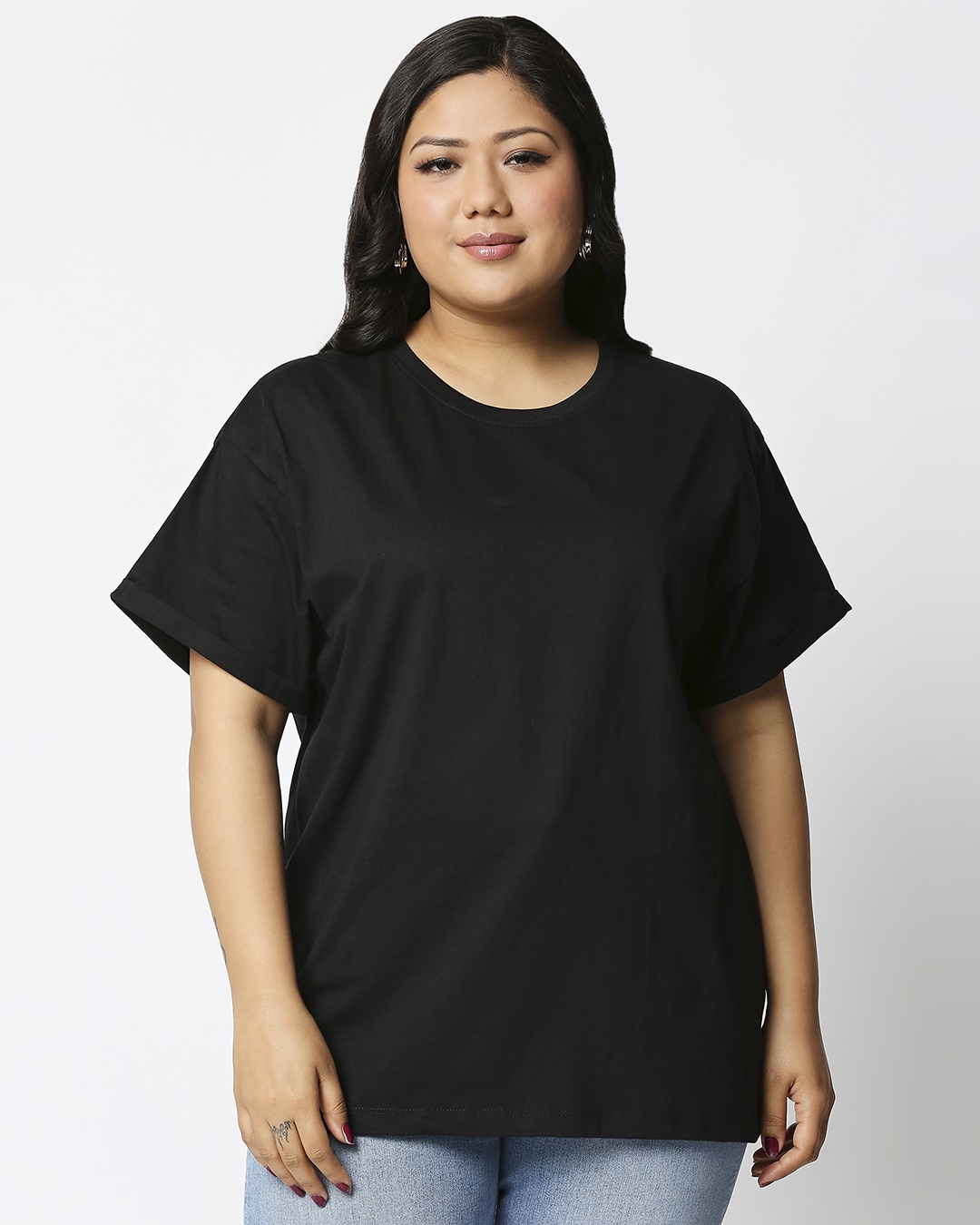 Shop Women's Black Boyfriend Plus Size T-shirt-Back