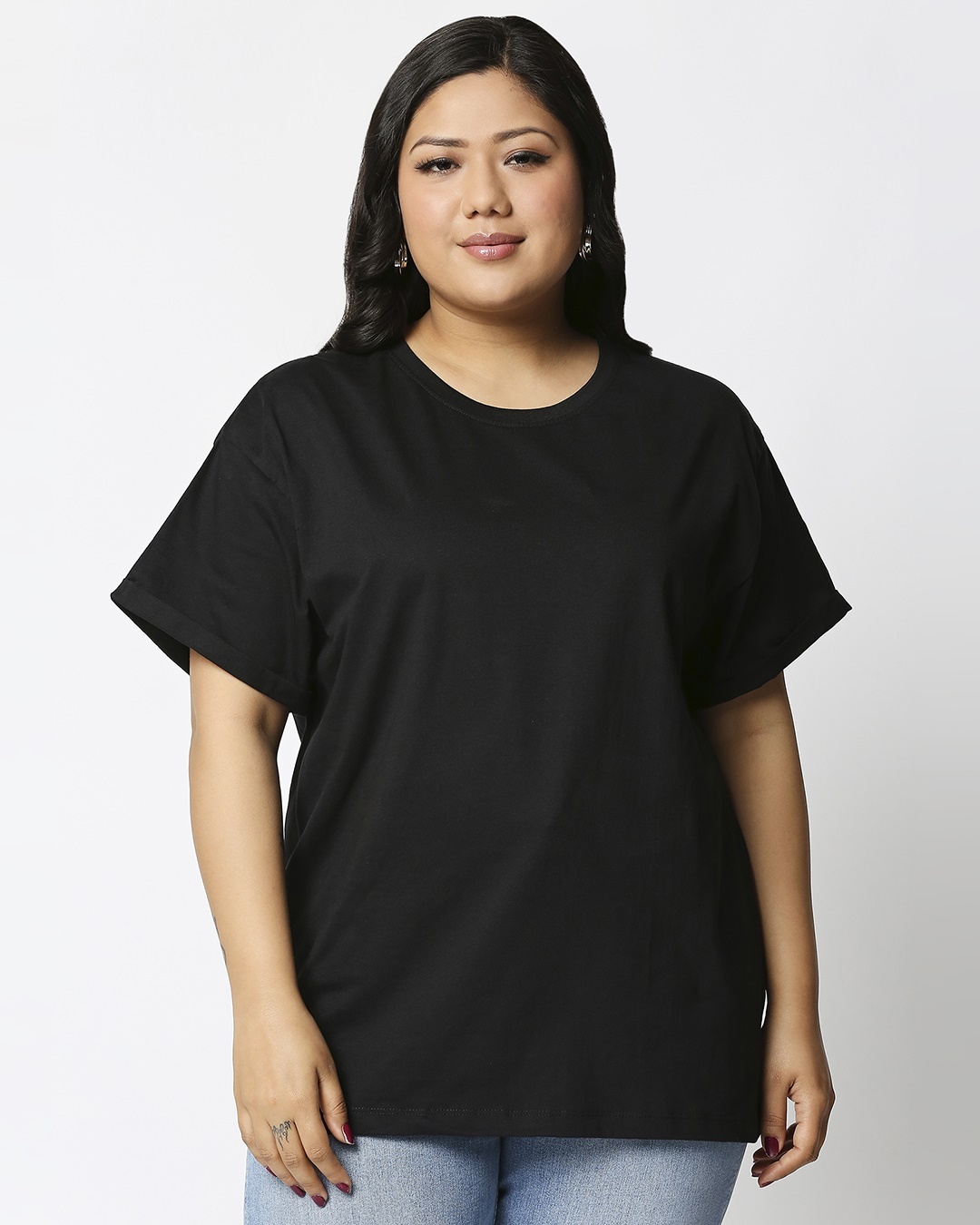 plain black t shirt women's plus size