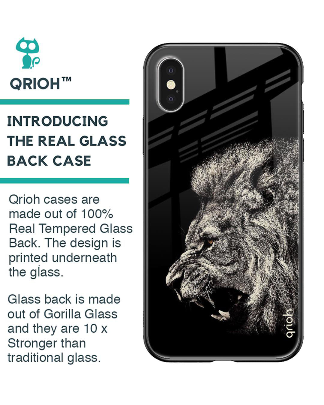 Shop Brave Lion Printed Premium Glass Cover for iPhone X(Shock Proof, Lightweight)-Back