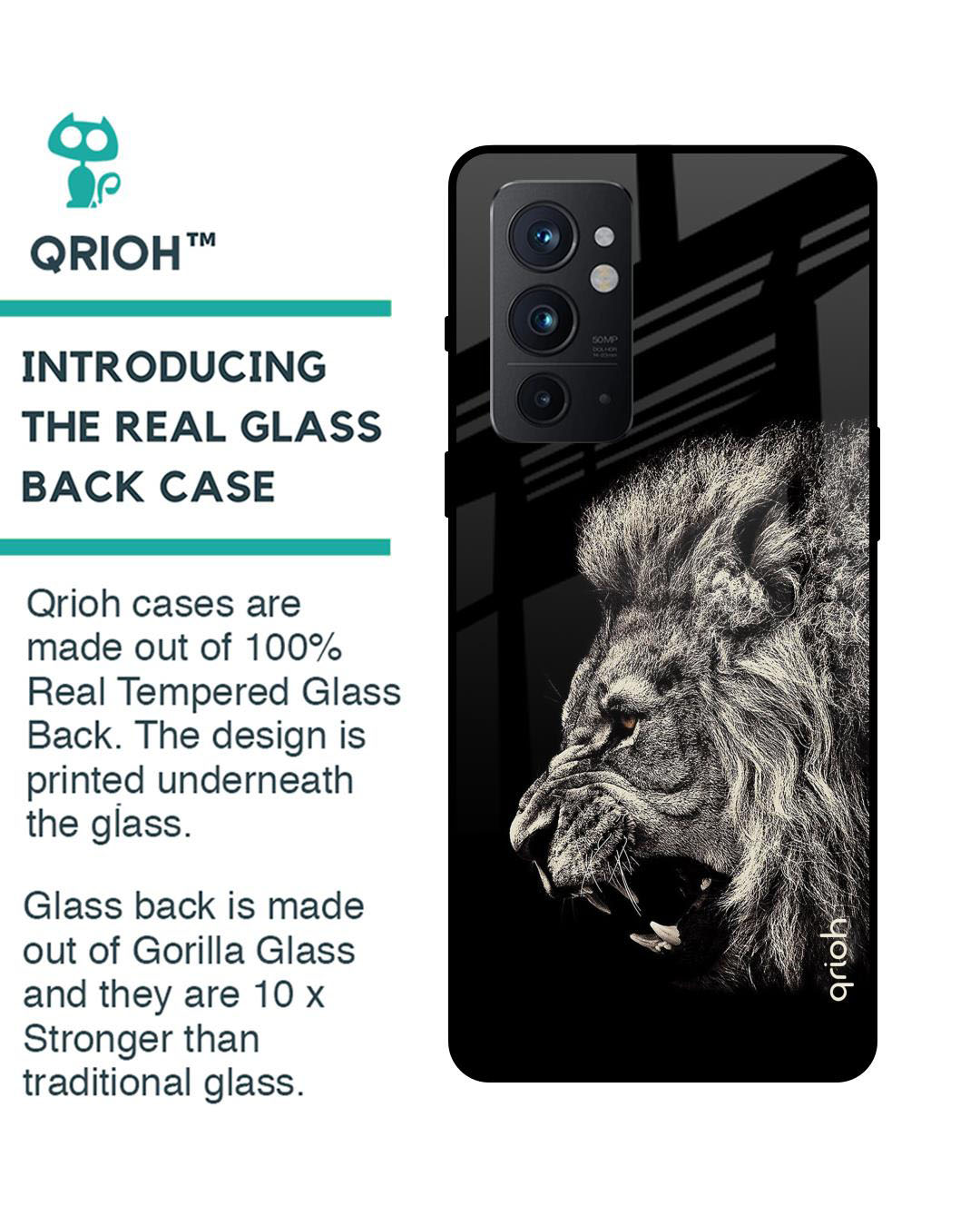 Shop Brave Lion Printed Premium Glass Cover for OnePlus 9RT (Shock Proof, Lightweight)-Back