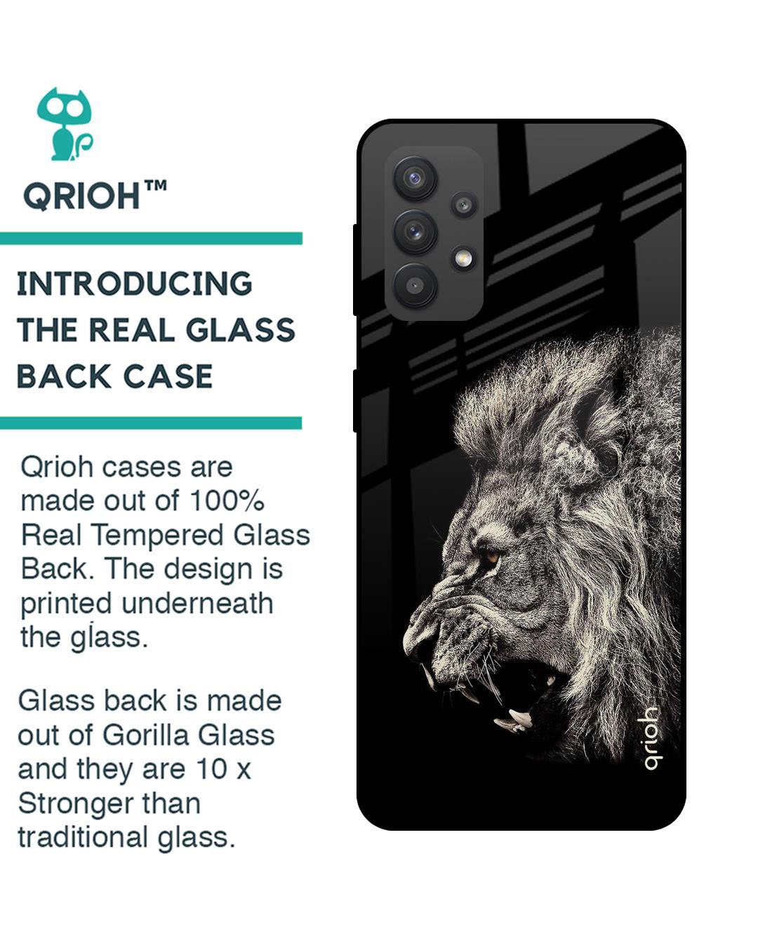 Shop Brave Lion Printed Premium Glass Cover for Samsung Galaxy M32 5G (Shock Proof, Lightweight)-Back
