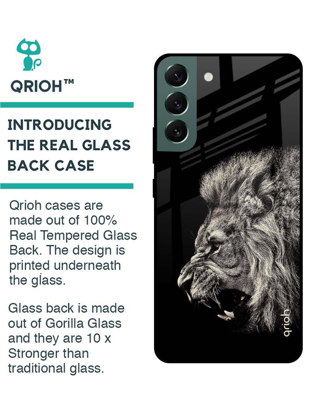 Shop Brave Lion Printed Premium Glass Cover for Samsung Galaxy S22 Plus 5G (Shock Proof, Lightweight)-Back