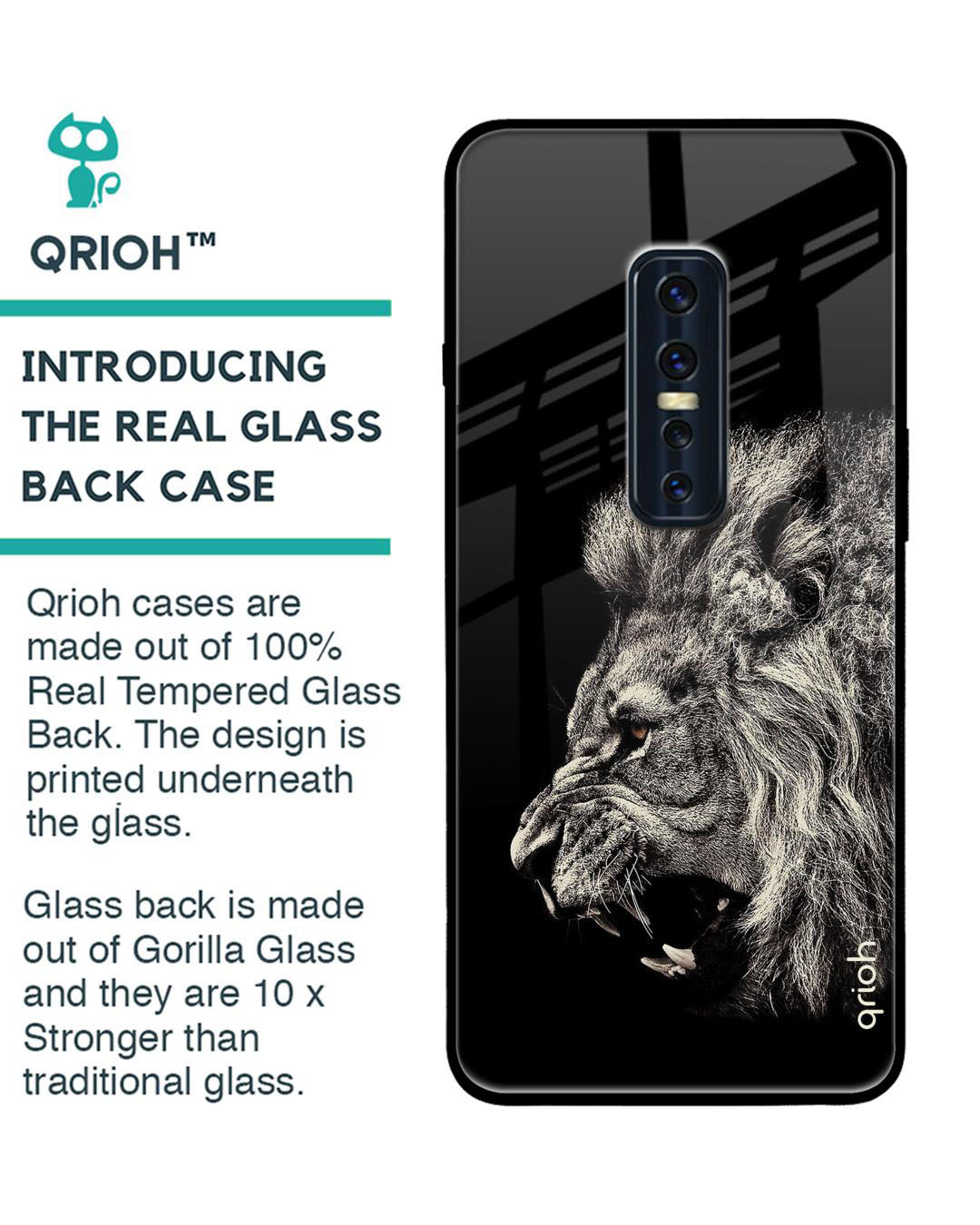 Shop Brave Lion Printed Premium Glass Cover for Vivo V17 Pro (Shock Proof, Lightweight)-Back
